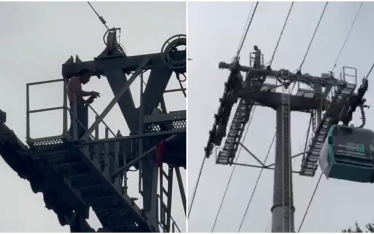 Hombre rescatado tras escalar torre del Cablebús a 30 metros